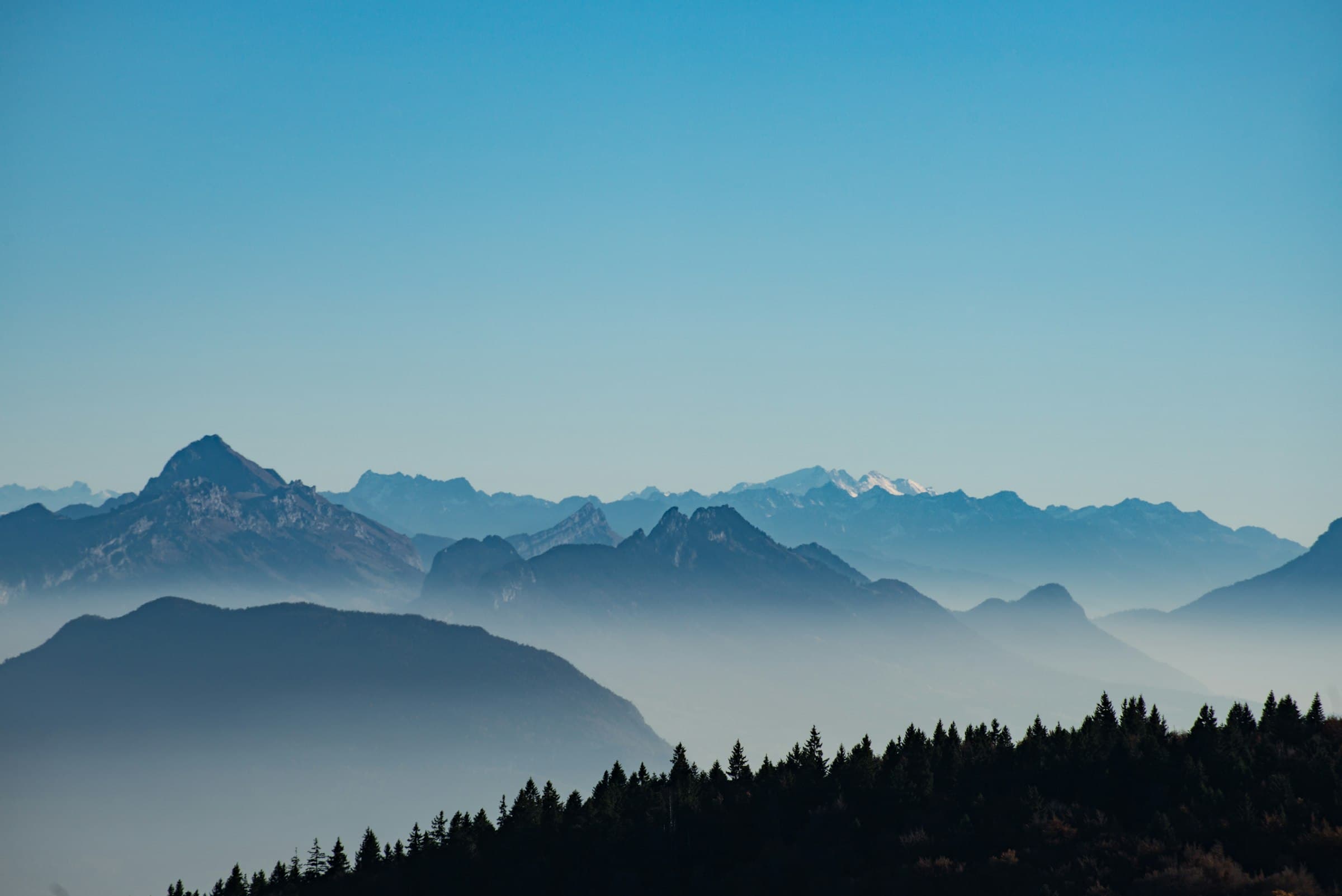 Schweizer Alpen im Morgennebel